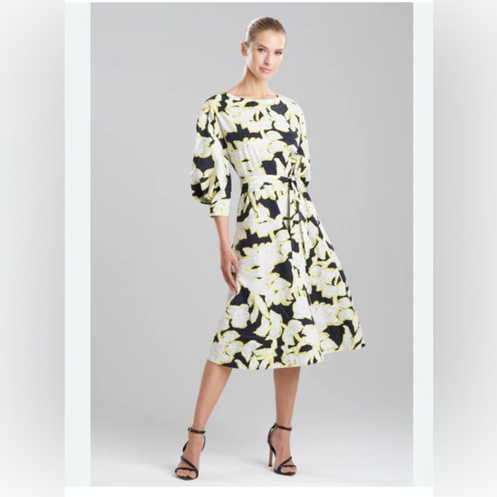 NATORI Misty Floral Cotton
Boatneck Black and White Dress